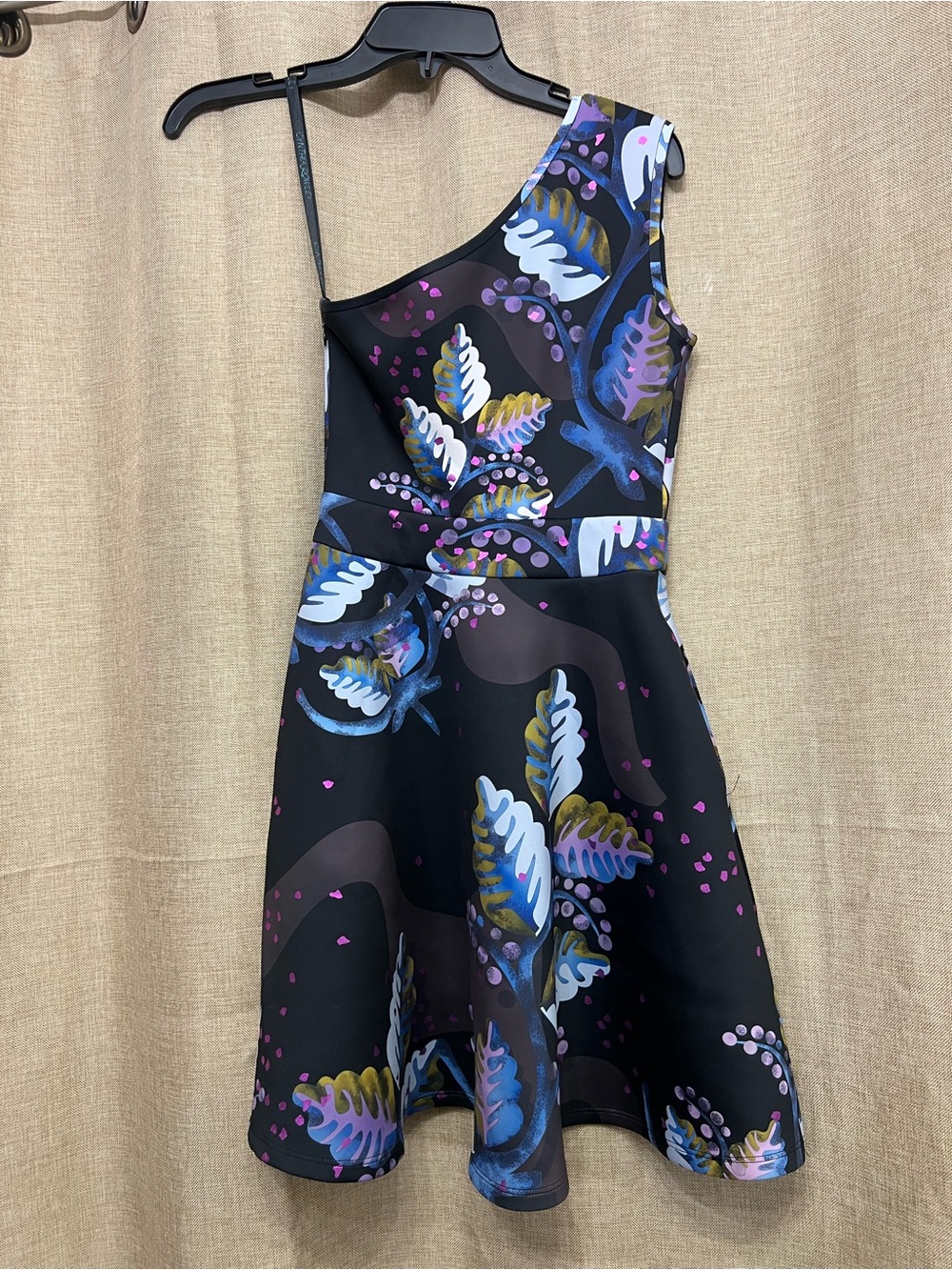 Cynthia Rowley One-Shoulder Floral Fit & Flare Dress size 0 with side pockets